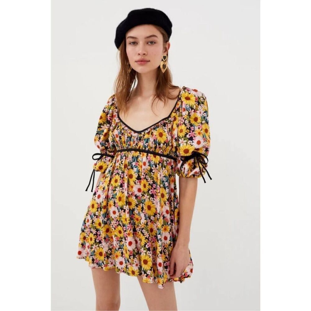 New For Love & Lemons Sylvia Puff Sleeve Mini Dress Size S - Picture 4 of 15